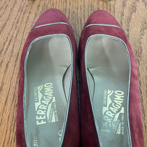 Salvatore Ferragamo Florence 7.5 A Maroon Bergundy Suede Heels - Picture 6 of 8